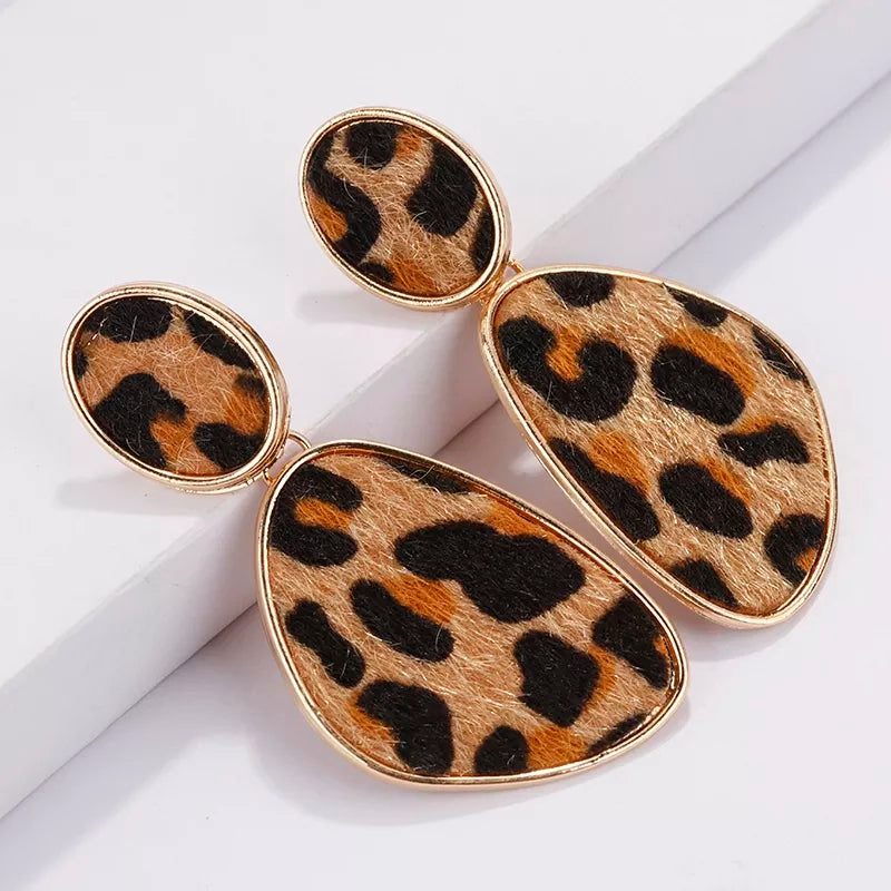 Faux Fur Leopard Print Dangle Earrings