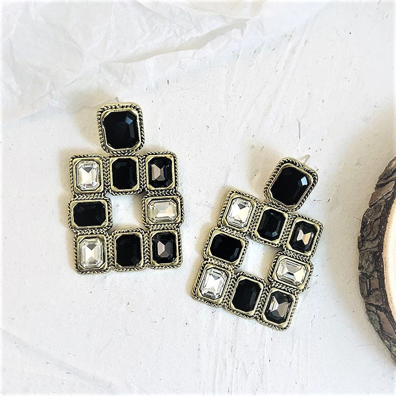 Black and Clear Crystal Geometric Dangle Earring