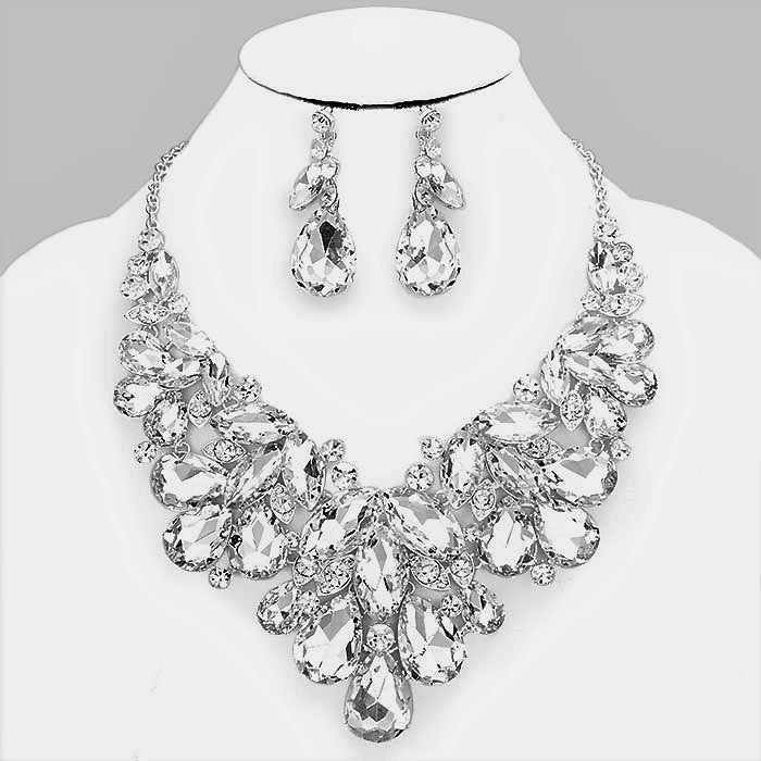 Crystal Teardrop Statement Necklace Set