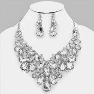 Crystal Teardrop Statement Necklace Set