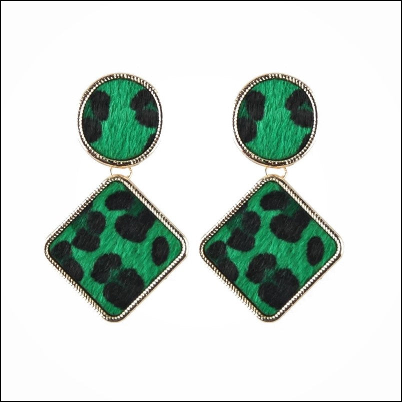 Emerald Green & Black Leopard Print Faux Fur Earring