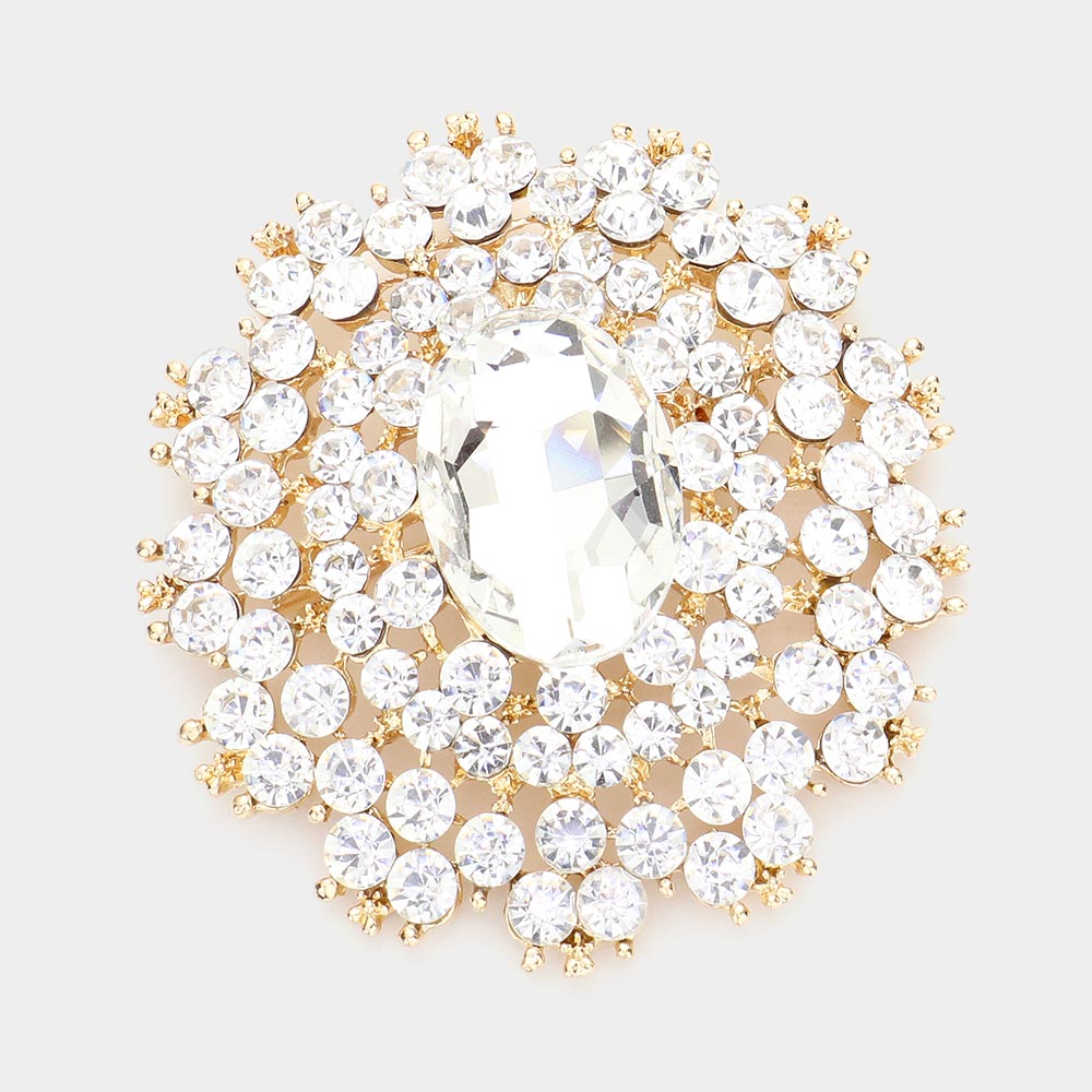 Oval Centered Rhinestonr Brooch