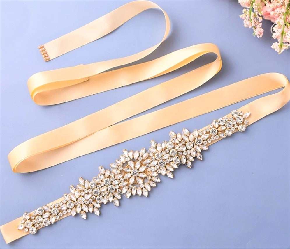 Multi-Cut Crystal Flower Sash - SPECIAL ORDER VARIOUS COLORS