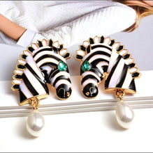 Load image into Gallery viewer, Zebra Metal Earrings with Pearl Teardrop - RESTOCKED w/NEW COLORS!!
