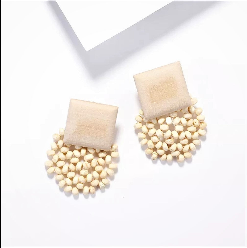 Wood Geometric Drop Earring