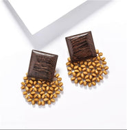 Wood Geometric Drop Earring